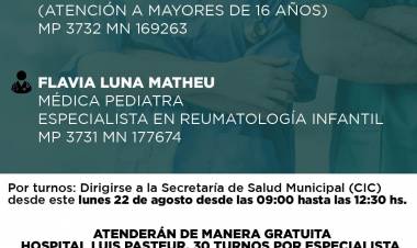 Chepes: Médico Cardiólogo y Médica Pediatra atenderan en el nosocomio local el proximo 27 de agosto.
