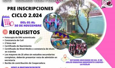 ISFD “Rosario Vera Peñaloza”  Pre inscripciones - ciclo 2.024