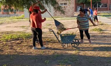 Operativo de limpieza y desmalezamiento en el Complejo Aministrativo Rosario Vera Peñaloza