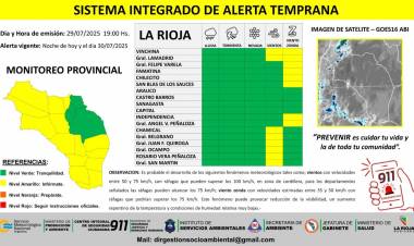 Difunden alerta por vientos para gran parte del territorio provincial