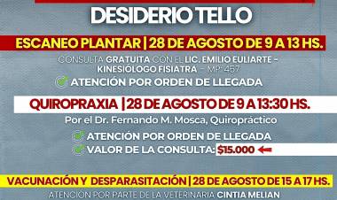 Desiderio Tello: llegan servicios de salud para vecinos y mascotas el próximo jueves