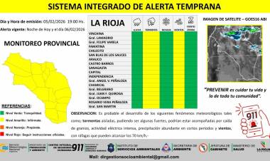 Difunden alerta preventiva por tormentas y vientos en toda la provincia