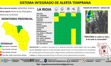 Alerta preventiva por lluvias aisladas, tormentas y vientos para la noche de hoy, madrugada y mañana, del 31/03.