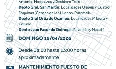 Anuncian corte programado de energía para el domingo en la región