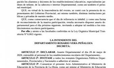 El Municipio decretó asueto departamental tras los festejos por el aniversario de Rosario Vera Peñaloza