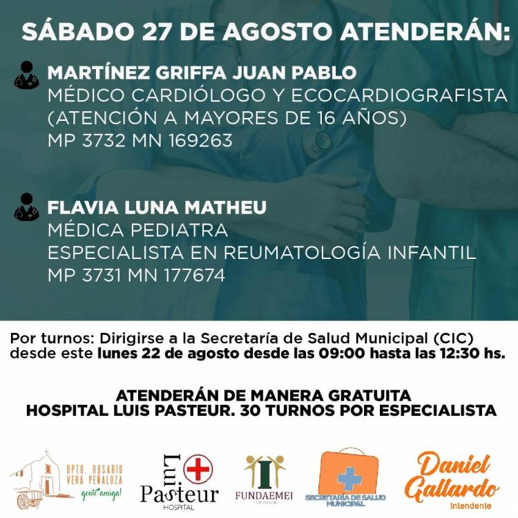 Chepes: Médico Cardiólogo y Médica Pediatra atenderan en el nosocomio local el proximo 27 de agosto.