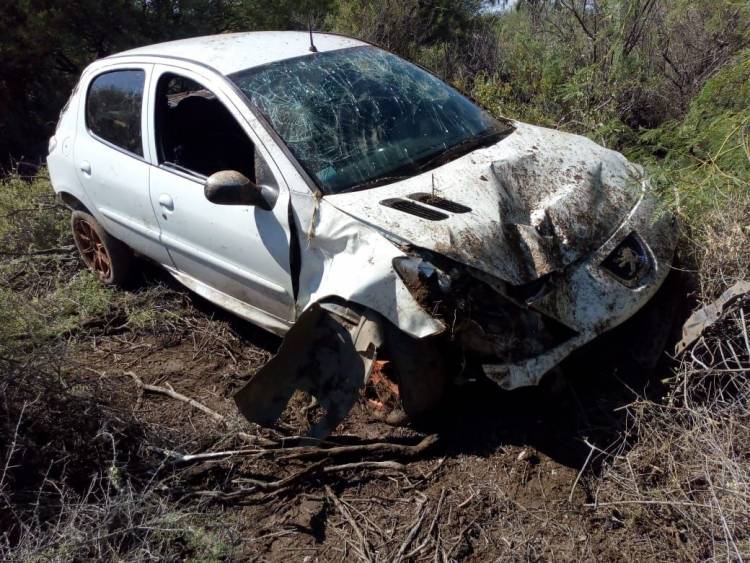 Perdió el control del auto, derrapó y chocó contra unos arbustos.