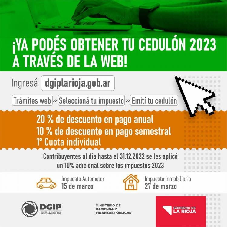 DGIP: ya se pueden abonar los impuestos al Automotor y al Inmueble 2023 con descuentos y modalidades de pago.