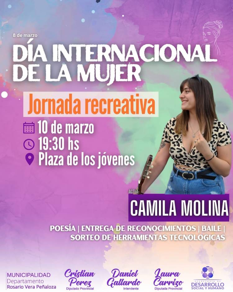 Dia de la Mujer: Jornada reflexiva y recreativa el viernes 10 en la Plaza de los Jovenes.