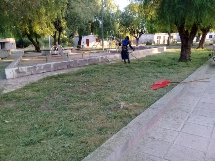 Área de Parques y Paseos: La municipalidad trabaja en el mantenimiento de las plazas en distintos barrios.