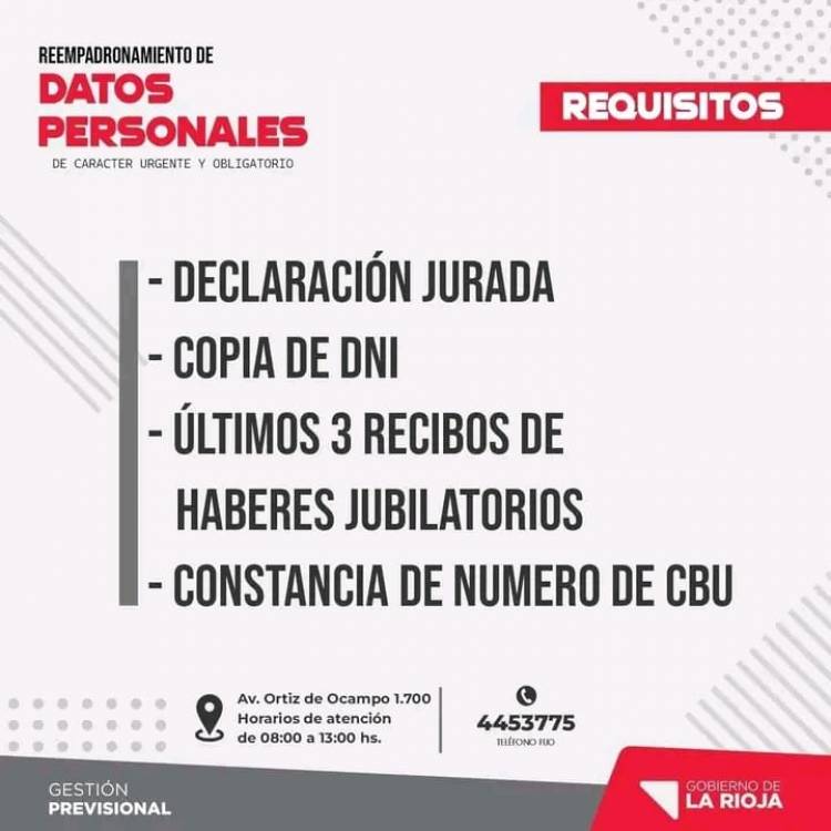 Reempadronamiento de Datos Personales: atención jubilados de la administracion publica