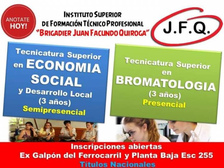 Inscripciones Abiertas para tecnicaturas del ciclo 2024 del ISFTP Juan Facundo Quiroga