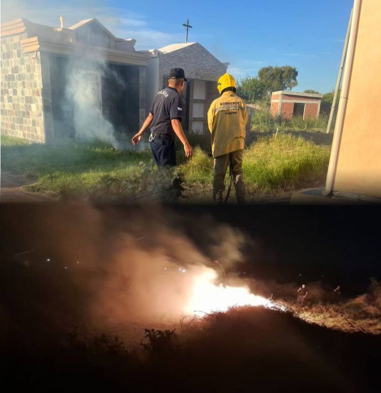 Incendios en Chepes: Bomberos sofocaron llamas en el ferrocarril y el cementerio