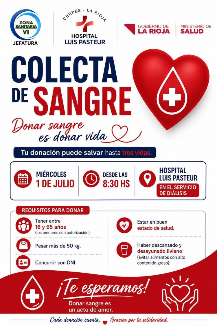 El Hospital Luis Pasteur realizará una jornada de donación de sangre para fortalecer las reservas